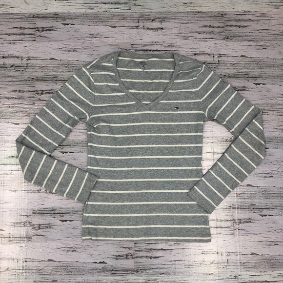 Tommy Hilfiger Sweater White / Gray Striped Size S - Picture 1 of 5